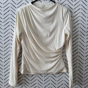 Suuksess Women's Cream Boat Neck Long Sleeve Draped Top Size Small Base Layer